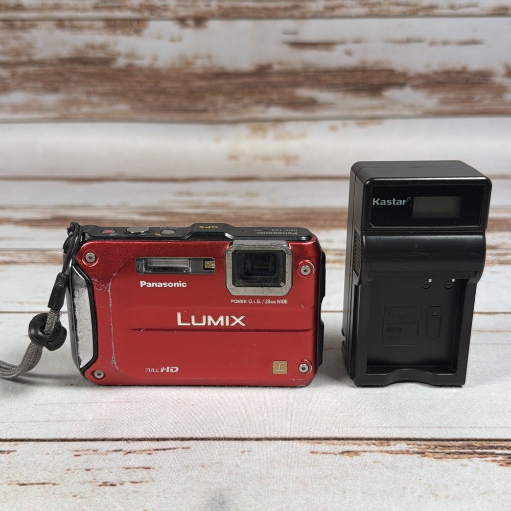 Panasonic Lumix DMC-TS3 Red 12.1MP Waterproof Digital Camera Charger Tested